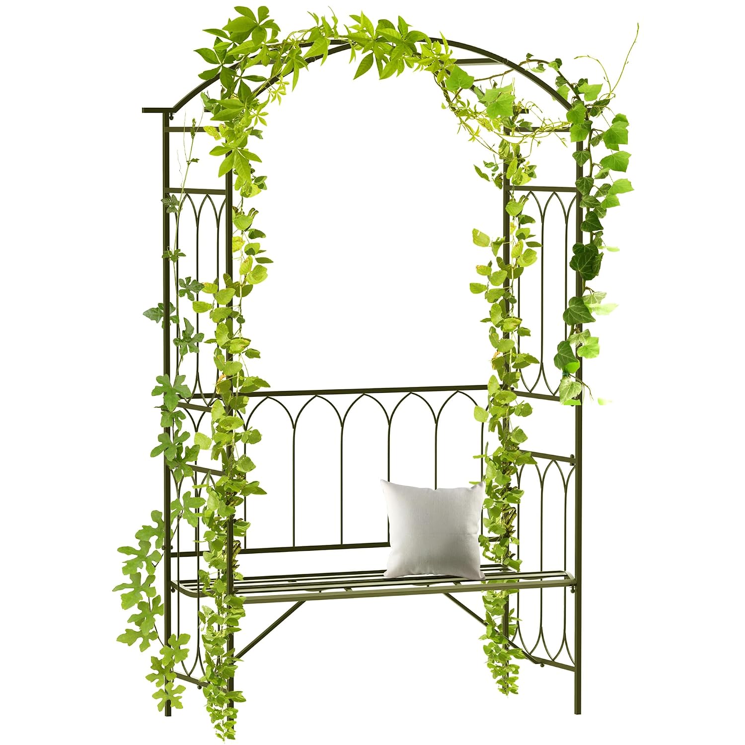 Garden Bench Metal - Metalen trellis-boog met tuinbank, staal, 484