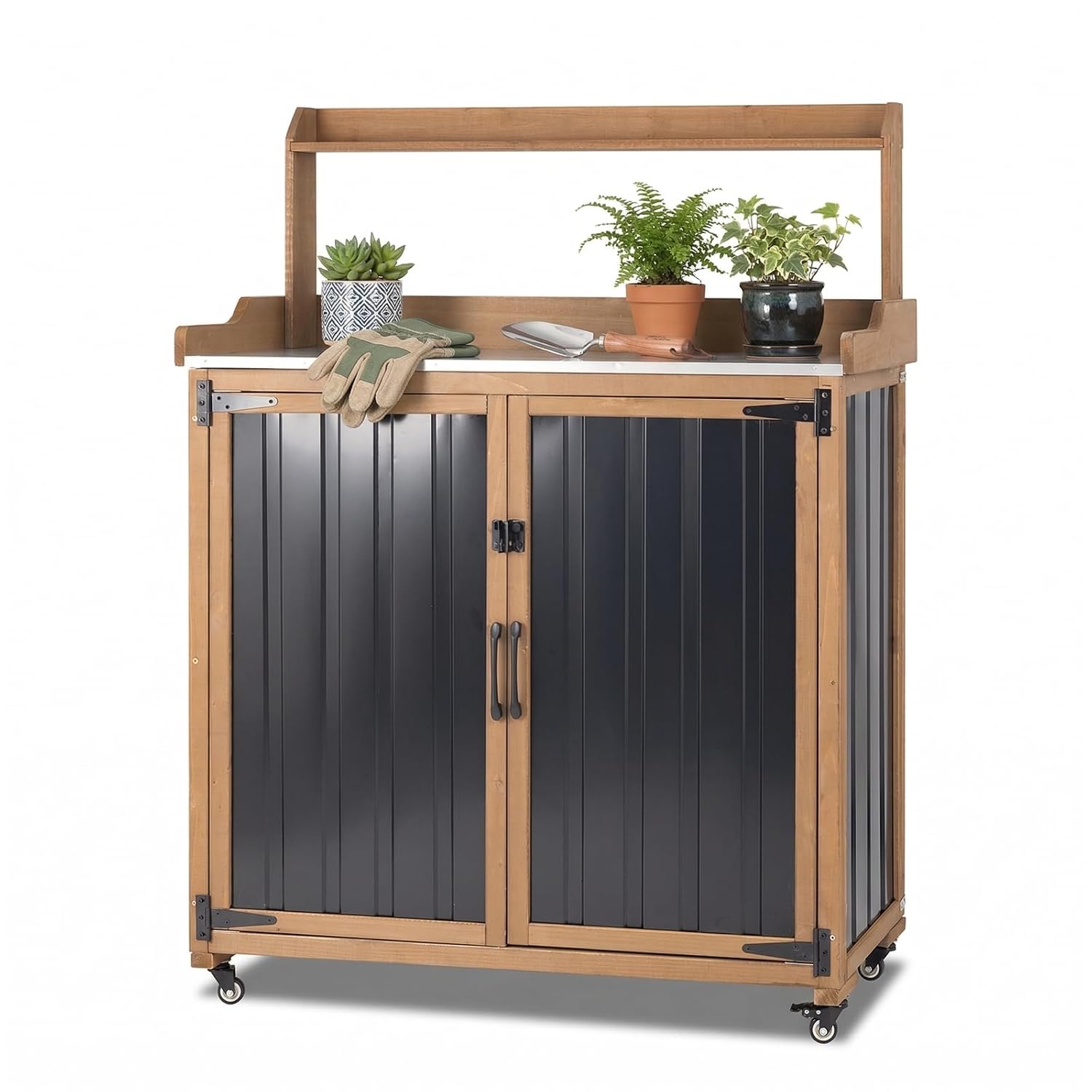 Garden Bench Metal - Buitenwerkbank met metalen blad, opbergplank en