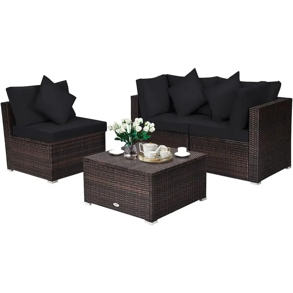Outdoor Furniture Cushion - 4-delige loungeset van riet voor buiten,