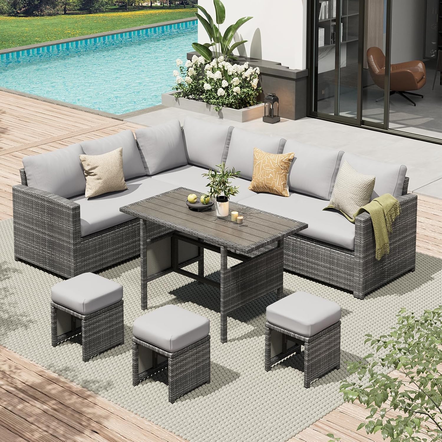 Outdoor Furniture Cushion - 7-delige outdoor wicker patio zithoekset met