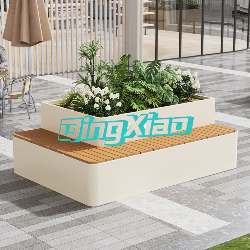 Garden Bench Metal - Buitenbank met ingebouwde plantenbak, weerbestendig hout-kunststof