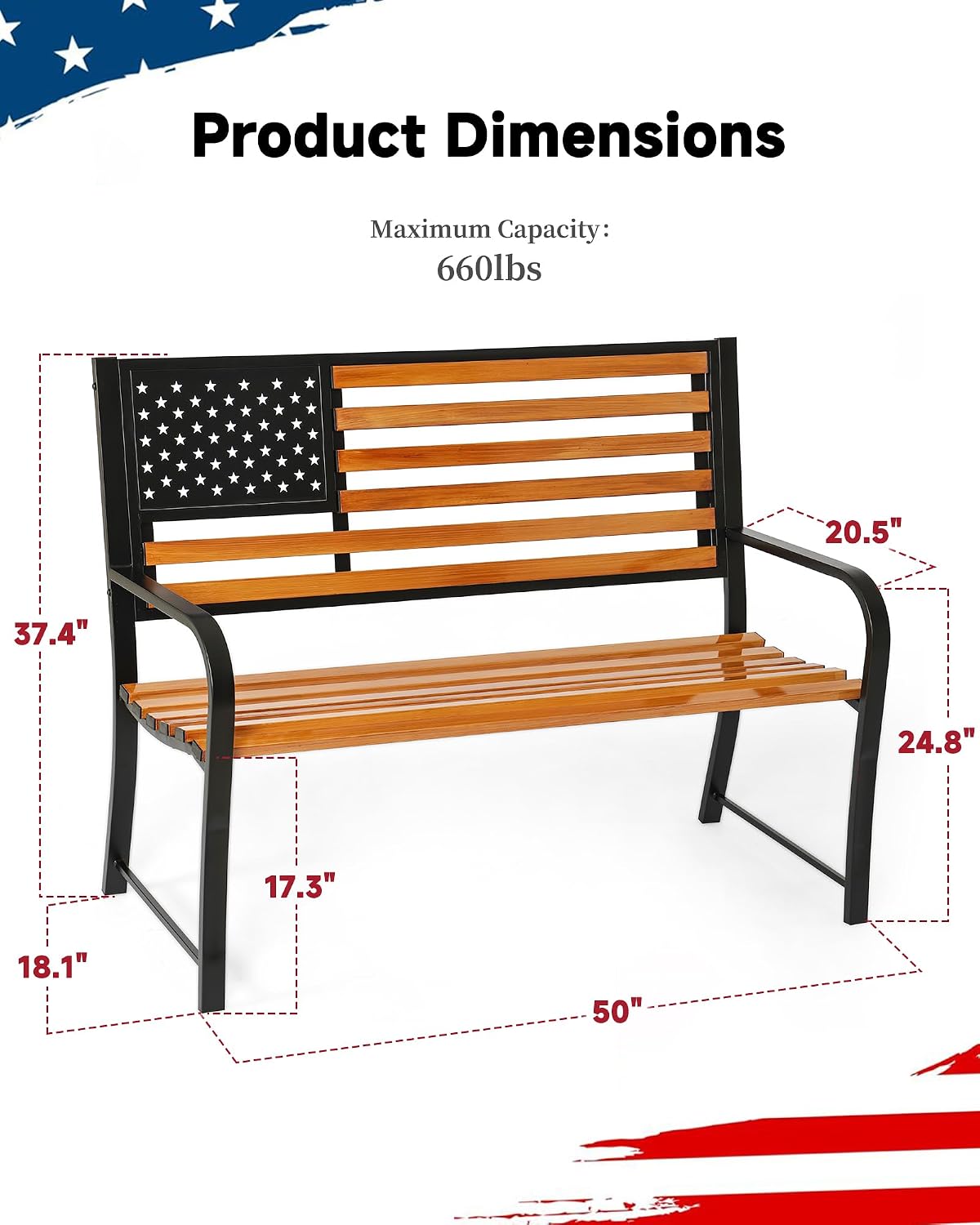 50 inch buitenbank met Amerika - Garden Bench Metal recensie en prijs